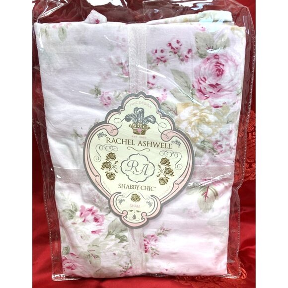 NIP New Old Stock Shabby Chic 30” Euro Sham Pink Blue Border Rose Blossom 1 Pc - Picture 1 of 5